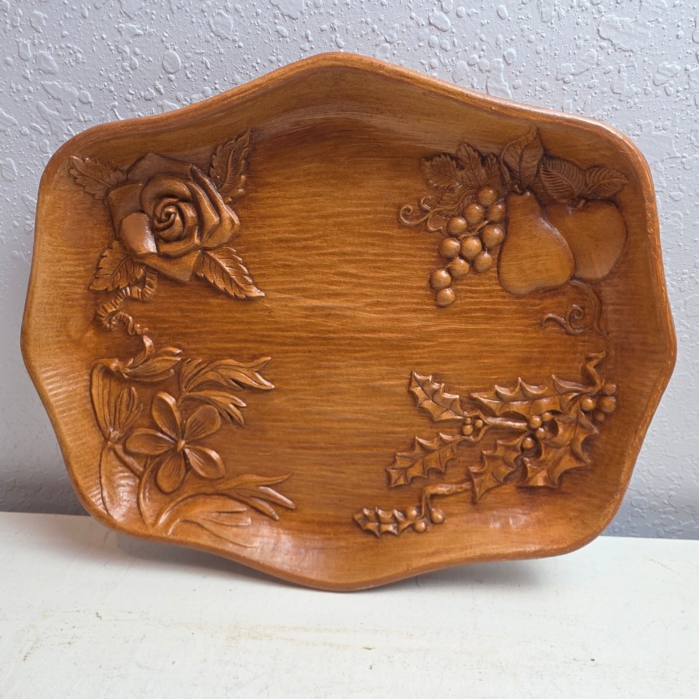 Vintage Multi Producrs Inc Syroco Faux Wood '4 Seasons' Serving Tray Resin